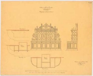 Landgut Treutler, Neu-Weißstein Landhaus: Büffet: Aufriss, Schnitt, 3 Grundrisse, 2 Maßstabsleisten, 1:16