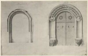 2 Portale, Pfarrgasse 5 und rechts Portal am Rathaus
