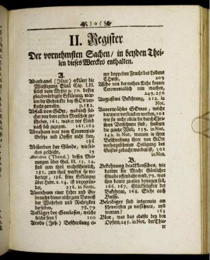 II. Register Der vornehmsten Sachen/ in beyden Theilen dieses Werckes enthalten.