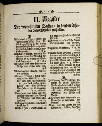 II. Register Der vornehmsten Sachen/ in beyden Theilen dieses Werckes enthalten.