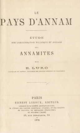 Le pays d'Annam : étude sur l'organisation politique et sociale des Annamites