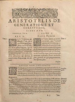 Aristotelis De Generatione Et Corrvptione. Liber I.