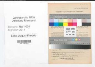Entnazifizierung August-Friedrich Ebke , geb. 01.08.1890 (Oberst)