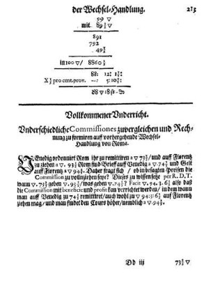 Vollkommener Underricht. Underschiedliche Commissiones zuvergleichen und Rechnung zu formiren auff vorhergehende Wechsel-Handlung von Roma.