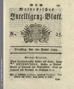 No. 25. Dienstag, den 18ten Junius 1793