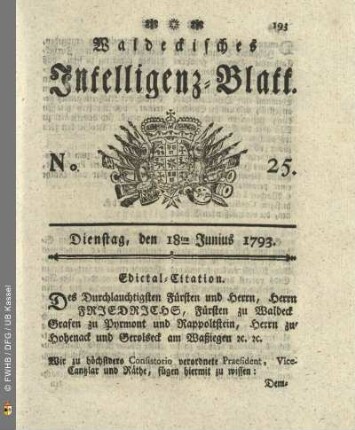 No. 25. Dienstag, den 18ten Junius 1793