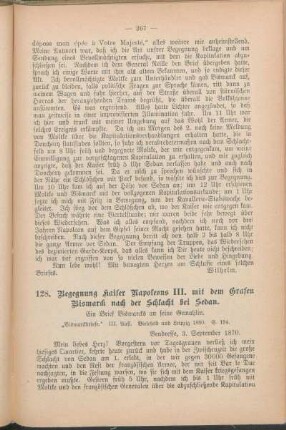 128. Begegnung Kaiser Napoleons III. mit dem Grafen Bismarck nach der Schlacht bei Sedan.