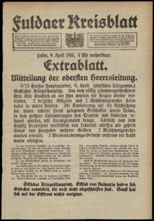 Ausgabe vom Freitag, den 09. April 1915.