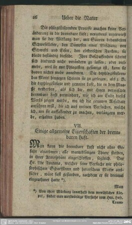 VII. Einige allgemeine Eigenschaften der brennbaren Luft