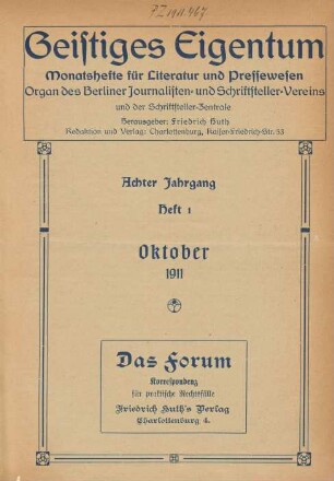Heft 1 (Oktober 1911)
