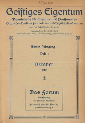 Heft 1 (Oktober 1911)