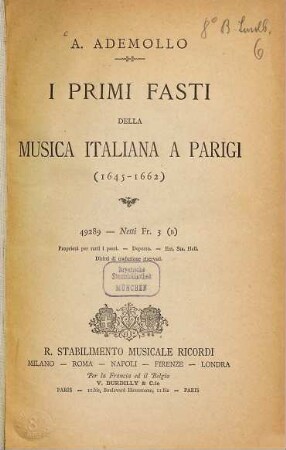 I primi fasti della musica Italiana a Parigi : 1645 - 1662