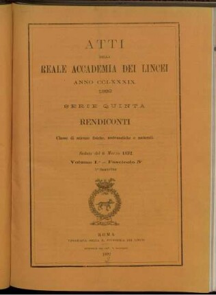 Seduta del 6 Marzo 1892 Volume I. - Fascicolo 5.