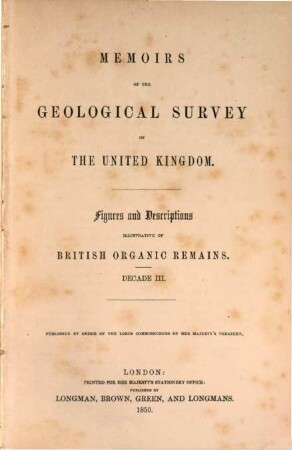 Memoirs of the Geological Survey of Great Britain, and of the Museum of Practical Geology in London. [9,3.] 1850