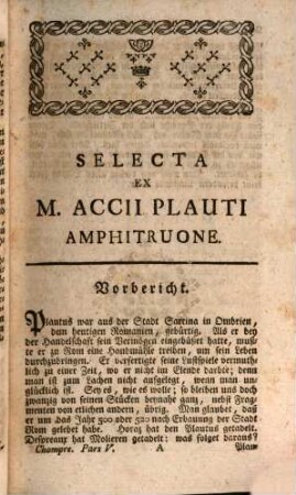 Selecta Latini Sermonis Exemplaria. oder: auserlesene Muster der lateinischen Sprache, Fünfter Theil. Stellen aus Plautus und Terentius