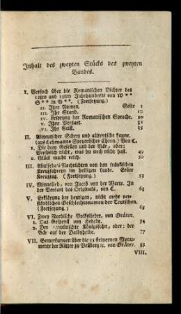 Inhalt des zweyten Stücks des zweyten Bandes