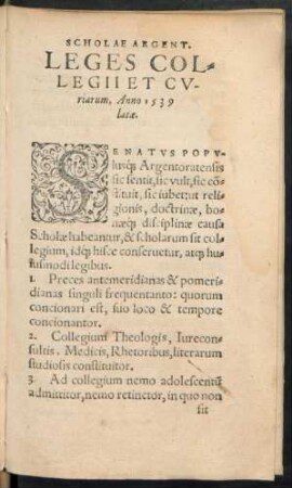 Leges Collegii Et Curiarum, Anno 1539 latae.
