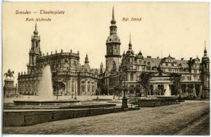 Dresden. Theaterplatz, Hofkirche und Schloss