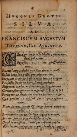 Hvgonis Grotii Silva, Ad Franciscvm Avgvstvm, Iac. Avgvsti F.Thvanvm