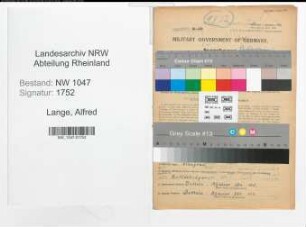 Entnazifizierung Alfred Lange , geb. 19.07.1902 (Lehrer)