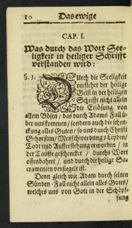 Cap. I. Was durch das Wort Seeligkeit in heiliger Schrifft verstanden wird: