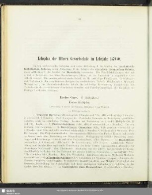 Lehrplan der Höhern Gewerbschule im Lehrjahr 1879/80