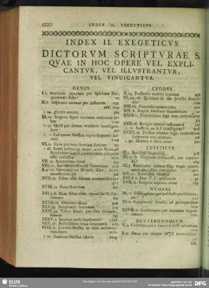 Index II. Exegeticus Dictorum Scripturae S. Quae In Hoc Opere Vel Explicantur, Vel Illustrantur, Vel Vindicantur