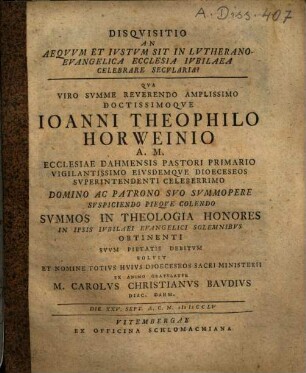 Disquisitio an aequum et iustum sit in lutherano-evangelica ecclesia iubilaea celebrare secularia?