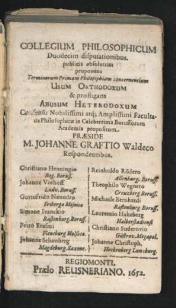 Collegium Philosophicum Duodecim disputationibus