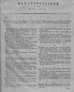 Monatsregister Mai