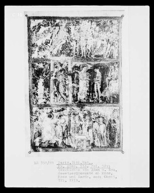 Homilien des Gregor von Nazianz — Adam und Eva, Gesetzesübergabe an Moses und Moses und Aaron, Folio 52verso