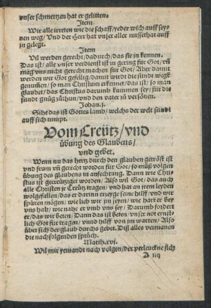 Vom Creütz/ und übung des Glaubens/ und gebet.