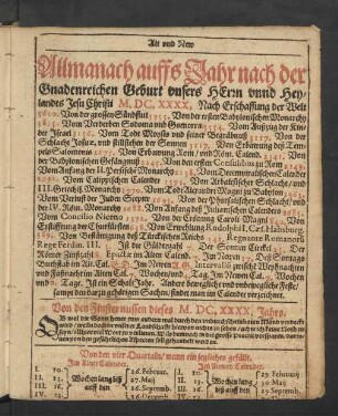 Alt und New Allmanach auffs Jahr ... M.DC.XXXX. ...