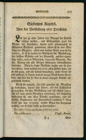 357-364, Siebentes Kapitel. Von der Verstellung oder Heucheley