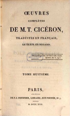 Oeuvres complètes de M. T. Cicéron, 8. Oraisons
