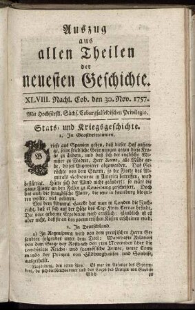XLVIII. Nachl. Cob. den 30. Nov. 1757.