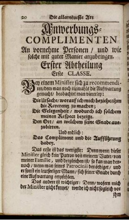 Erster Abtheilung Erste Classe. / Anwerbungs-Complimenten