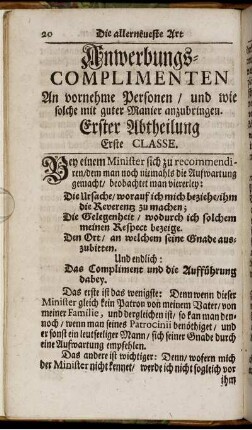 Erster Abtheilung Erste Classe. / Anwerbungs-Complimenten