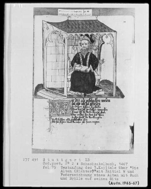 Schachzabelbuch des Konrad von Ammenhausen — Repräsentationsbild des Richters, Folio 75recto
