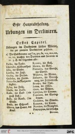Erste Hauptabtheilung: Uebungen im Declinieren