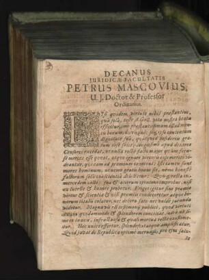 Decanus Juridicae Facultatis Petrus Mascovius, U. J. Doctor & Professor Ordinarius.