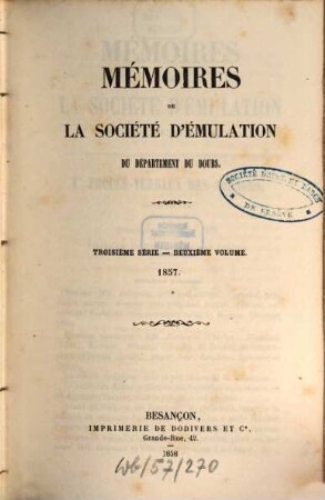 Mémoires de la Société d'Emulation du Département du Doubs, 2. 1857