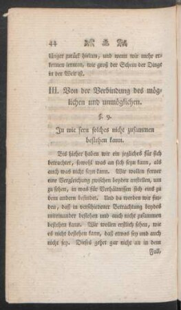 III. Von der Verbindung des möglichen und unmöglichen