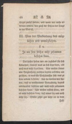 III. Von der Verbindung des möglichen und unmöglichen