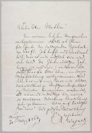 Richard Wagner (1813-1883) Autographen: Brief von Richard Wagner an Clemens Mathieu - BSB Autogr.Cim. Wagner, Richard.32
