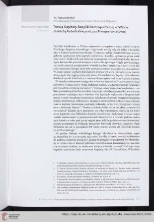 20/21: Troska Kapituły Bazyliki Metropolitalnej w Wilnie o skarby katedralne podczas Il wojny światowej