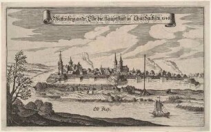 Stadtansicht von Wittenberg an der Elbe mit Befestigungsanlagen im Jahr 1546 (heute Sachsen-Anhalt)