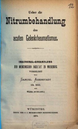 Über die Nitrumbehandlung des acuten Gelenkrheumatismus