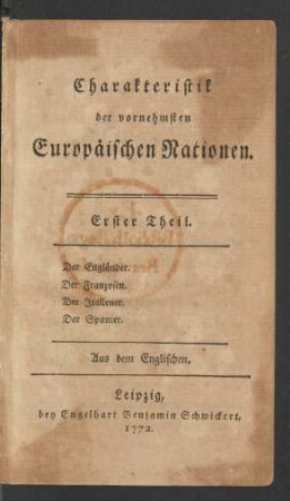 Th. 1: Der Engländer. Der Franzosen. Der Italiener. Der Spanier