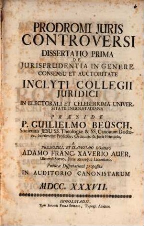 Prodromi Juris Controversi Dissertatio Prima De Jurisprudentia In Genere